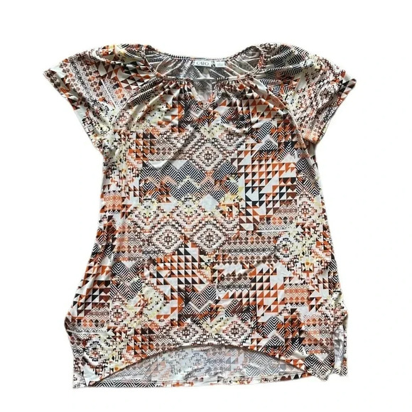 Cato’s Abstract Multicolor Short Sleeve Tunic Blouse Women’s Small - Picture 3 of 9